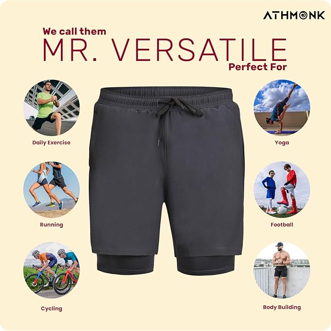 Athmonk 2in1 Hybrid Workout Shorts for Men and Women